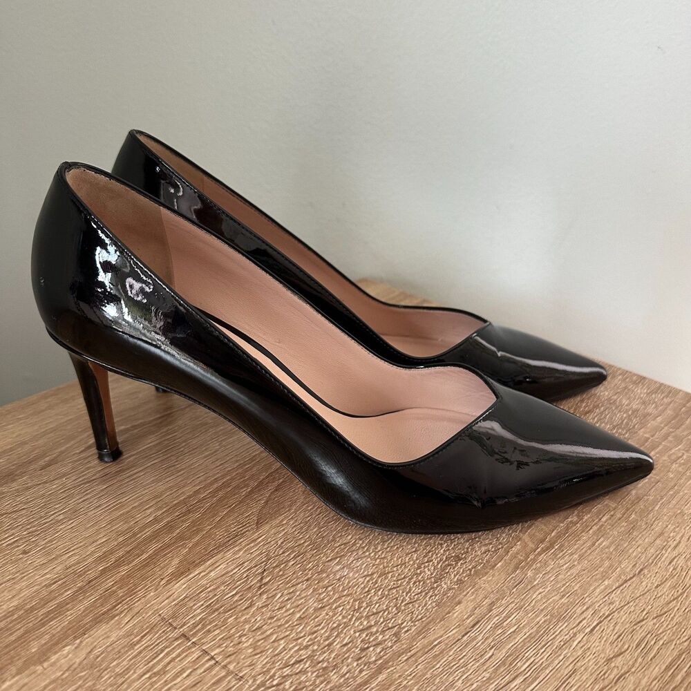 Stuart Weitzman Anny Pointed Toe Pump Black Leather Classic Dress Heels Sz 8